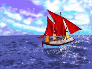 Three men in a boat
